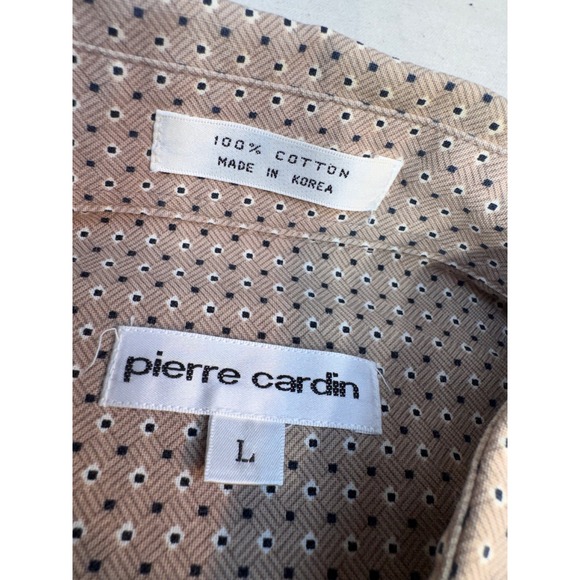 VTG Pierre Cardin Tan Geometric Print Cotton Button Down Shirt Men's Size Large - Picture 2 of 12